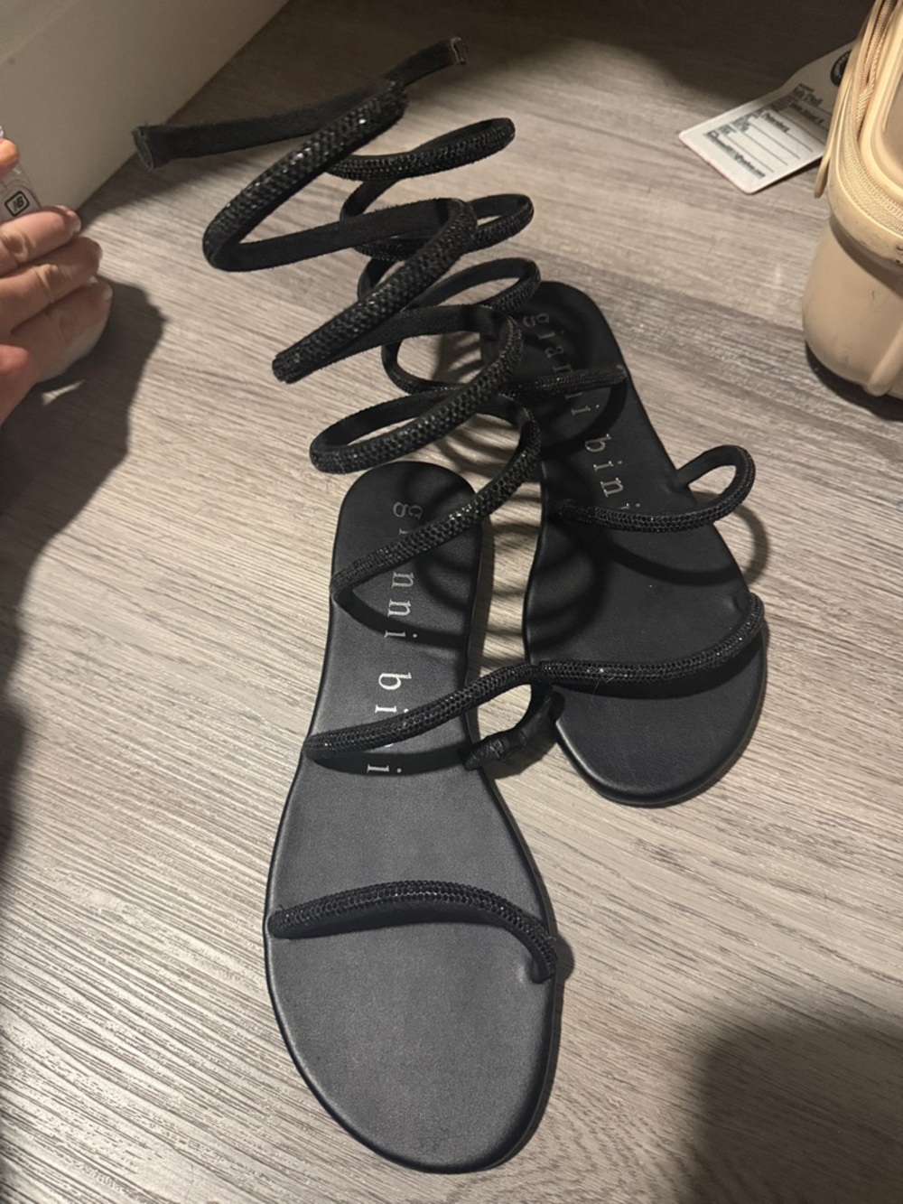 Gianni Bini Black Spiral Wrap Gladiator Sandals